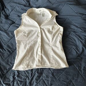 Sleeveless Off White Button-Up Women's Top